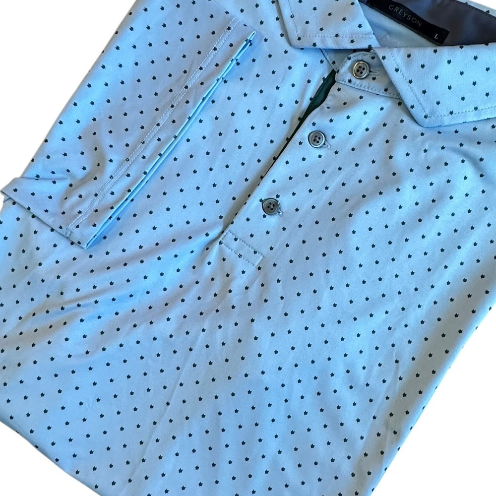 Greyson Light Blue Polo with Navy Micro Dot Print
